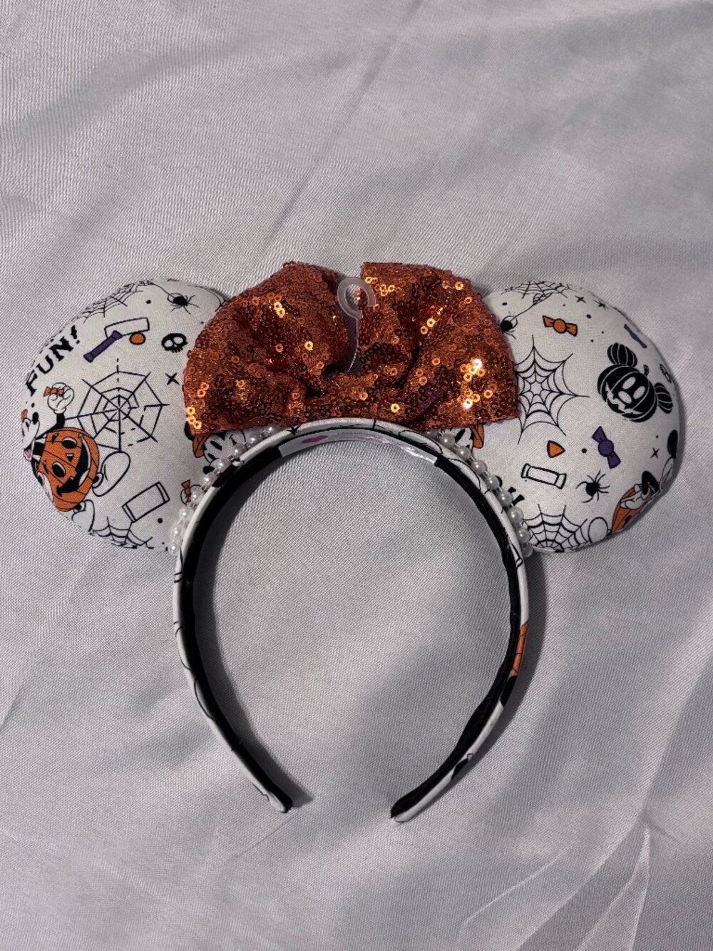 Handmade Disney Halloween Mickey & Minnie Mouse Ears Headband Orange Sequin Bow